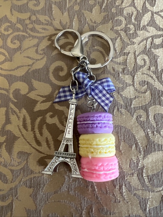 Accessories - France Three Macaroons Eiffel Tower Silver Tone Keychain Charm